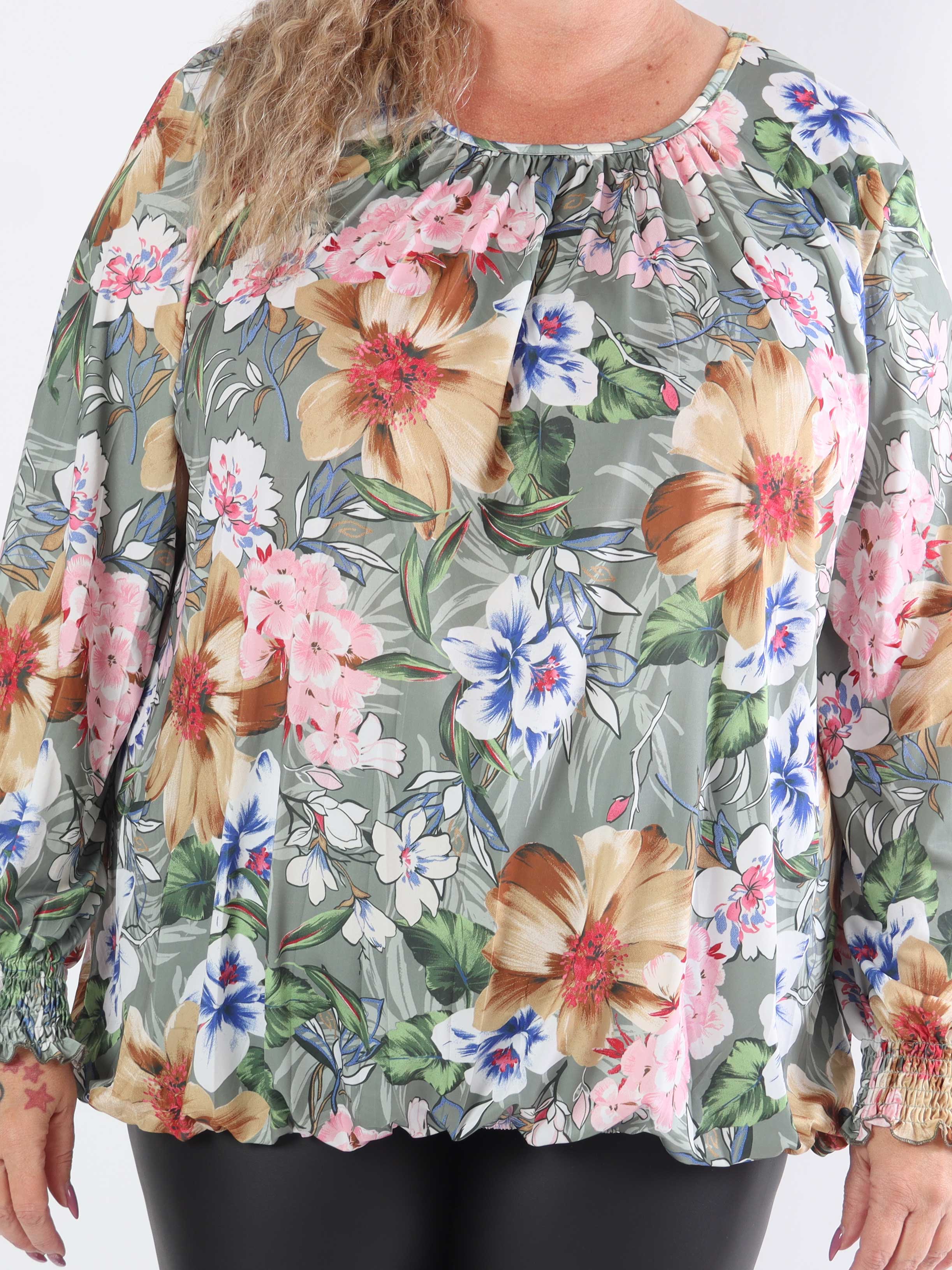 Miracle Floral L/S - Blus i plus size-modell med resår och långa ärmar